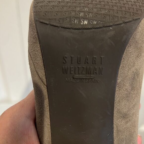 Stuart Weitzman Taupe Suede Platform Block Heel Slip On Shoes Size 9.5 - Picture 8 of 13